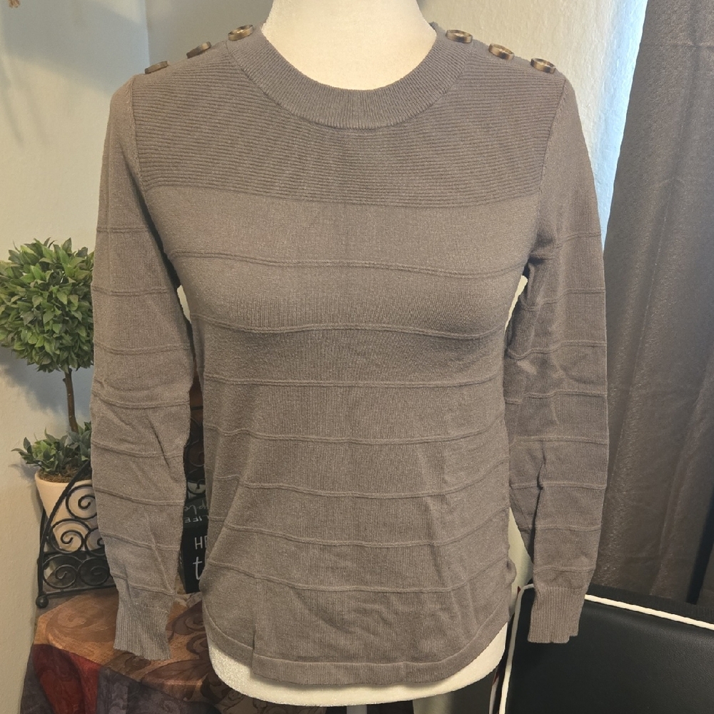 Pink Clover Beige Button-Shoulder Sweater